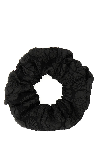 Ganni Black Polyester Blend Scrunchie In Nero