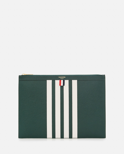Thom Browne Leather Medium Document Holder With 4bar In Green