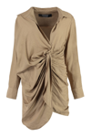 Jacquemus Beige Asymmetrical Dress With Draped Front And Nacre Buttons In Beige