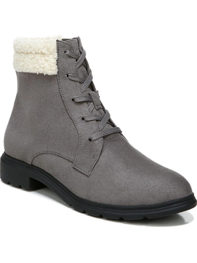 Dr. Scholl's Shoes Networking Womens Faux Suede Ankle Combat & Lace-up Boots In Grey