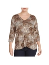 STATUS BY CHENAULT PLUS WOMENS ANIMAL PRINT KNOT-FRONT T-SHIRT