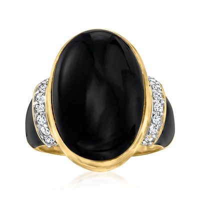 Ross-simons Black Onyx And Diamond Ring With Black Enamel In 18kt Gold Over Sterling In White