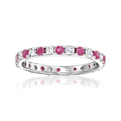 Ross-simons Ruby And . Diamond Eternity Ring In 14kt White Gold In Red