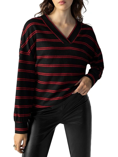 Sanctuary Womens Waffle Striped Pullover Sweater In Black