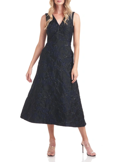 Kay Unger Womens Shimmer Sleeveless Evening Dress In Blue