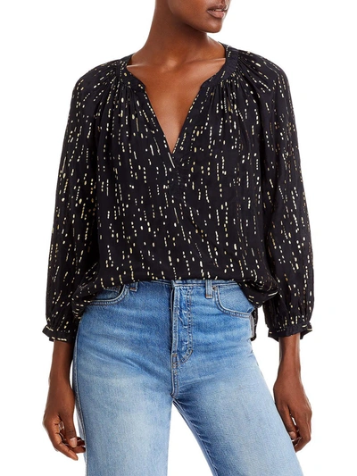 Velvet By Graham & Spencer Nixie Womens Foiled Metallic Blouse In Black