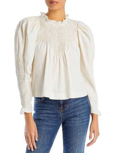 Sea New York Casey Womens Smocked Ruffled Pullover Top In White