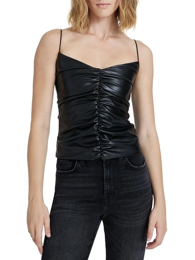 7 For All Mankind Womens Ruched Faux Leather Cami In Black