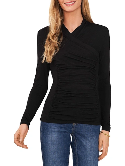 Vince Camuto Womens Ruched Surplice Pullover Top In Black