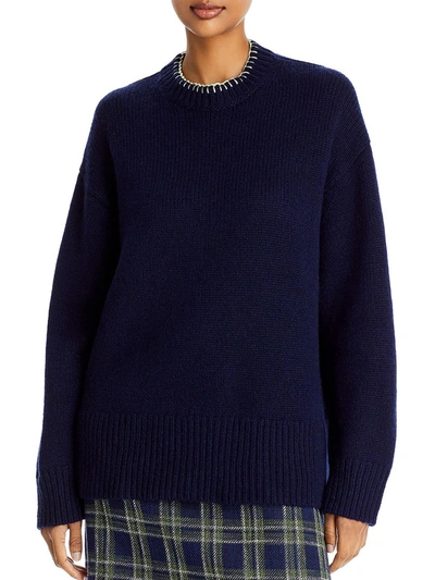 Lafayette 148 Womens Cashmere Blend Chunky Crewneck Sweater In Blue