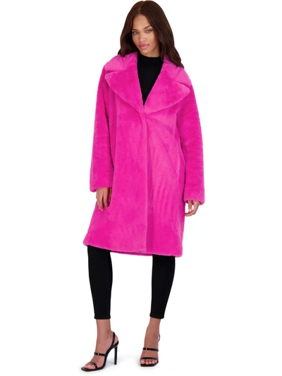 Avec Les Filles Womens Faux Fur Plush Faux Fur Coat In Pink