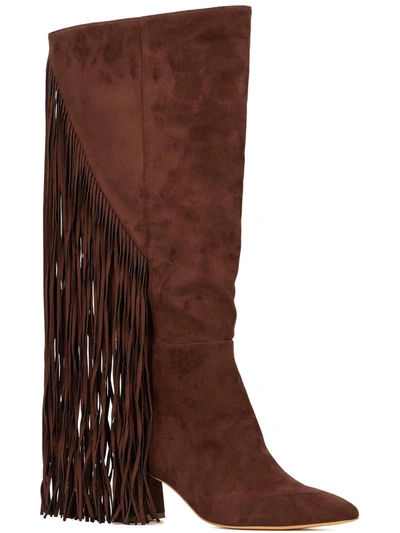 Fashion To Figure Womens Block Heel Pointed Toe Cowboy, Western Boots In Brown
