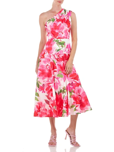 Kay Unger Women's Linnea Floral Charmeuse One-shoulder Midi-dress In Pink