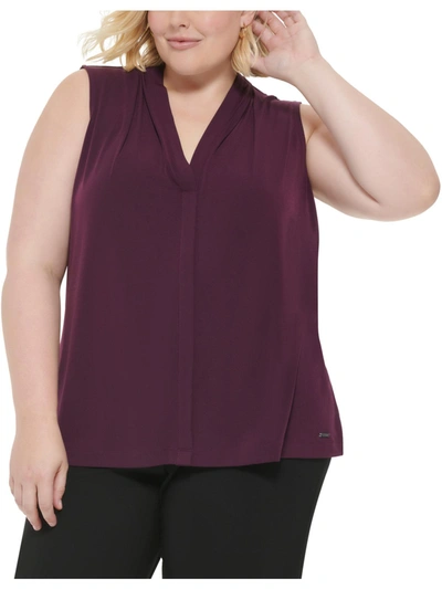 Calvin Klein Plus Size Solid Sleeveless V-neck Top In Purple