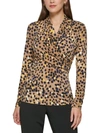 DKNY PETITES WOMENS FAUX WRAP PRINT PULLOVER TOP