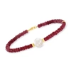 Ross-simons Beaded Ruby Bracelet With 10mm Cultured Pearl In 14kt Yellow Gold In Multi