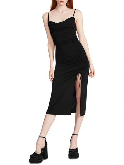 Steve Madden Mica Womens Ruched Midi Slip Dress In Black