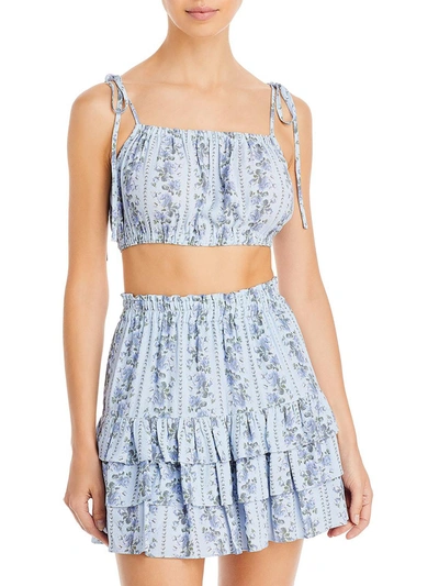 Loveshackfancy Simpson Womens Floral Tie Shoulder Cropped In Sky Blue