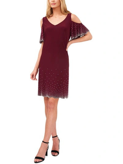 Msk Womens Beaded Cold Shoulder Cocktail Dress In Red