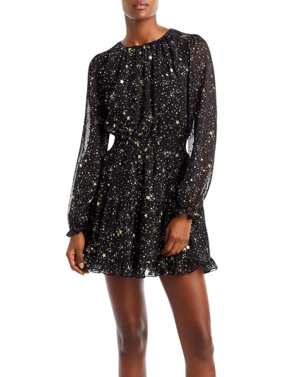 Aqua Womens Chiffon Foiled Star Mini Dress In Black