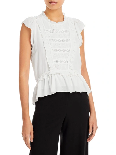 Aqua Womens Lace Inset Ruffled Pullover Top In White