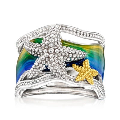 Ross-simons Multicolored Enamel Starfish Ring In 2-tone Sterling Silver In White