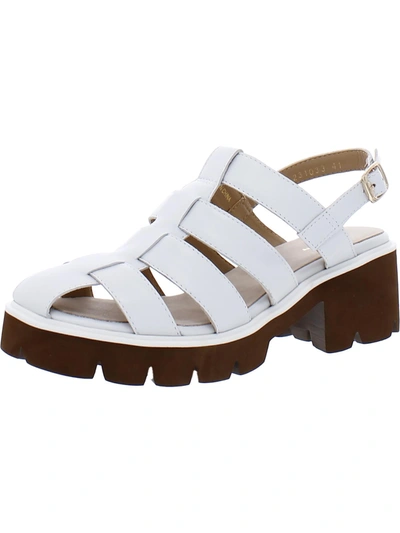 All Black Womens Leather Caged Slingback Sandals In White