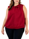 CALVIN KLEIN WOMENS KNOT-FRONT MIXED MEDIA BLOUSE