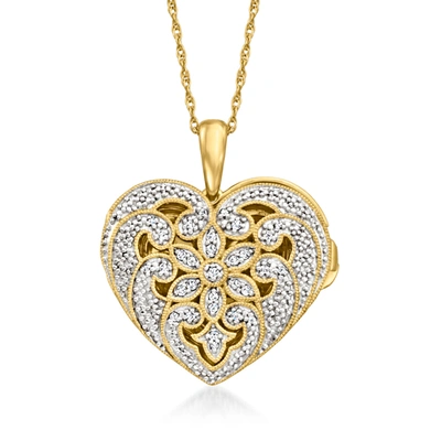 Ross-simons Diamond Milgrain Heart Locket Necklace In 18kt Gold Over Sterling In Multi