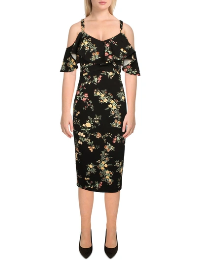 Rachel Rachel Roy Womens Floral Print Midi Sheath Dress In Black