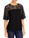 K & C WOMENS LACE CREWNECK PULLOVER TOP