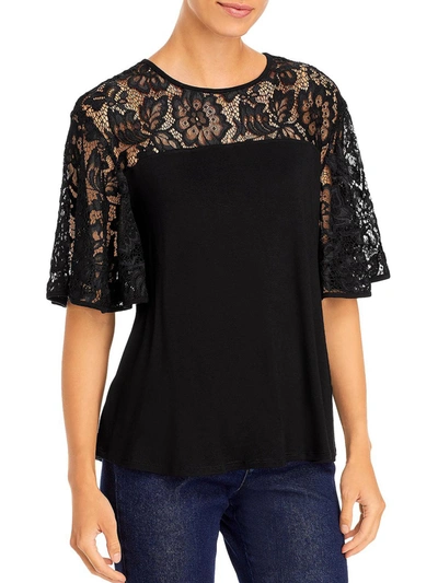 K & C Womens Lace Crewneck Pullover Top In Black