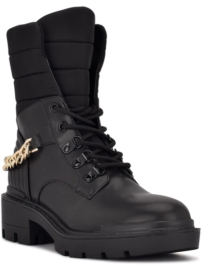 Nine West Ihad Womens Pull On Lug Sole Combat & Lace-up Boots In Black