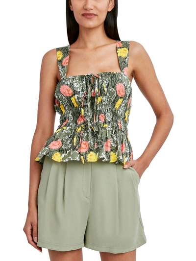 Bcbgmaxazria Womens Floral Print Smocked Cropped In Green