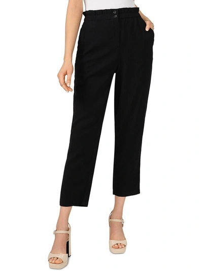 Vince Camuto Womens Woven High Waist Paperbag Pants In Rich Black