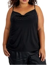 Bar Iii Plus Womens Embellished Drape Neck Shell In Black