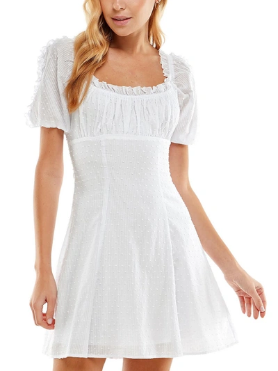 City Studio Womens Smocked Short Mini Dress In White