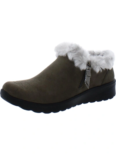 Bzees Genuine Womens Faux Shearling Padded Insole Booties In Green