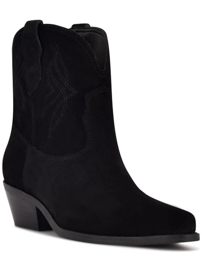 Nine West Womens Leather Embroidered Cowboy, Western Boots In Black