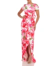 KAY UNGER WOMENS FLORAL PLEATED EVENING DRESS