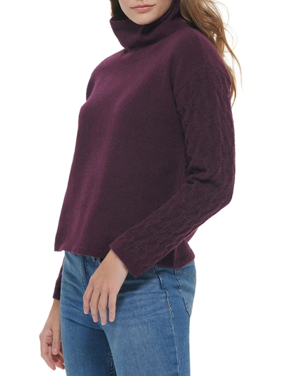 Calvin Klein Womens Cable Knit Cowlneck Pullover Sweater In Purple