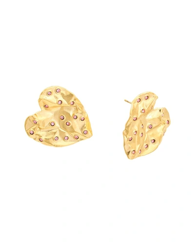 Oscar De La Renta Scattered Crystal Textured Heart Earrings In Multi