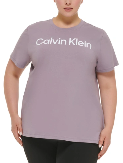 Calvin Klein Plus Womens Logo Crewneck Pullover Top In Multi