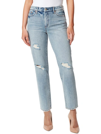 Jessica Simpson Womens High Rise Distressed Straight Leg Jeans In Multi