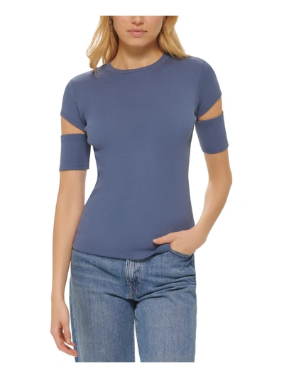 Dkny Jeans Womens Cut-out Crewneck T-shirt In Blue