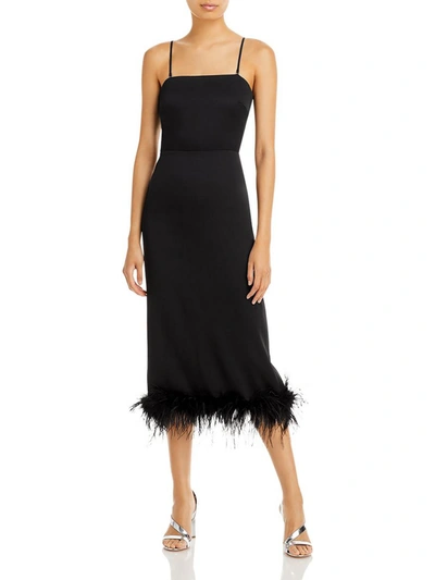 Lucy Paris Womens Faux Feather Trim Back Slit Cocktail And Party Dress In Black