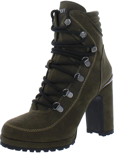 Dkny Lenni Womens Faux Leather Lug Sole Booties In Green