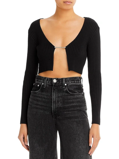 Fore Womens Embellished Short Crop Sweater In Black