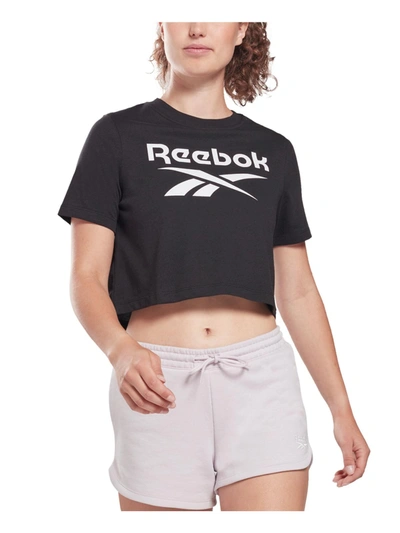 Reebok Womens Crewneck Logo Graphic T-shirt In Black