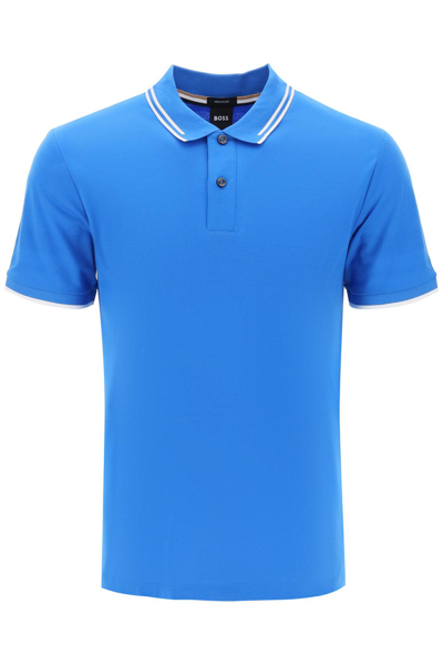 Hugo Boss Interlock-cotton Slim-fit Polo Shirt With Jacquard Stripes In Light Blue